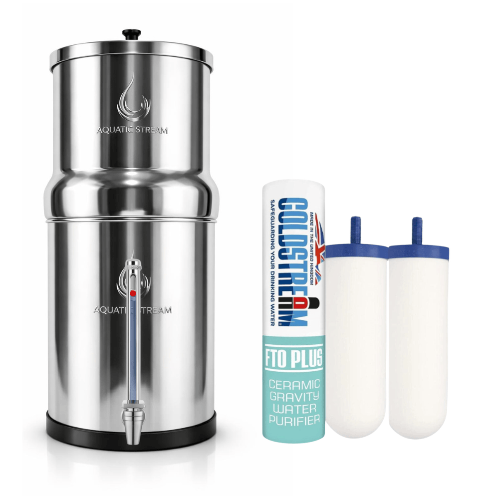 Aquaticstream waterfilter Aquaticstream 8,5 L zwaartekrachtfiltersysteem | Coldstream FTO+ Filters + 7" RVS WaterView-kraan