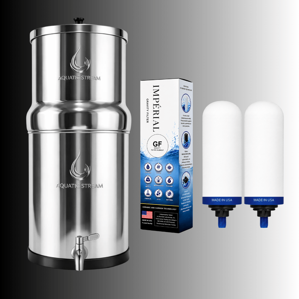 Aquaticstream waterfilter Aquaticstream 8,5 L zwaartekrachtfiltersysteem | Imperial™ GF Filters + RVS-kraan