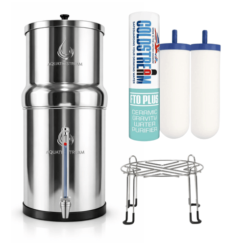 Aquaticstream waterfilter Aquaticstream 8,5 L zwaartekrachtfiltersysteem | Coldstream FTO+ Filters + 7" RVS WaterView-kraan + Standaard