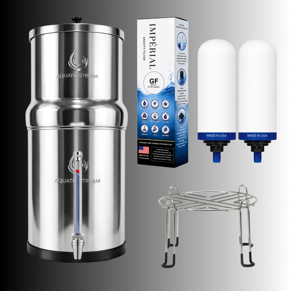 Aquaticstream waterfilter Aquaticstream 8,5 L zwaartekrachtfiltersysteem | Imperial™ GF Filters + 7" RVS WaterView-kraan + Standaard