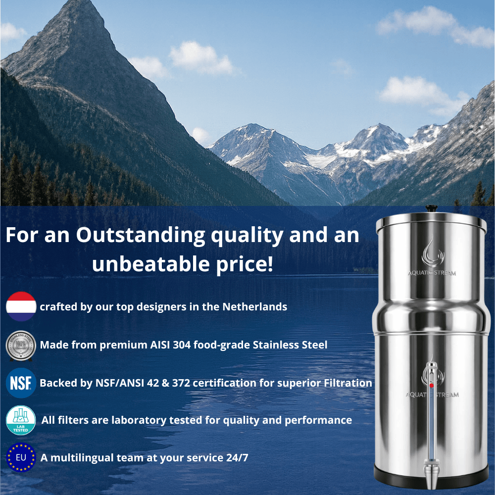 Aquaticstream waterfilter Aquaticstream 8,5 L zwaartekrachtfiltersysteem | CarbonFlow Black Filters + RVS-kraan