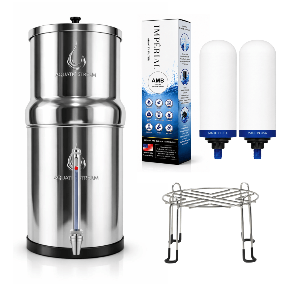 Aquaticstream waterfilter Aquaticstream 8,5 L zwaartekrachtfiltersysteem | Imperial™ AMB Filters + 7" RVS WaterView-kraan + Standaard