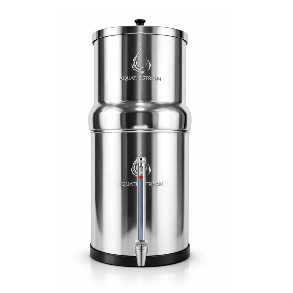 Aquaticstream waterfilter Aquaticstream 8,5 L zwaartekrachtfiltersysteem | Custom Filterselectie + 7" RVS WaterView-kraan