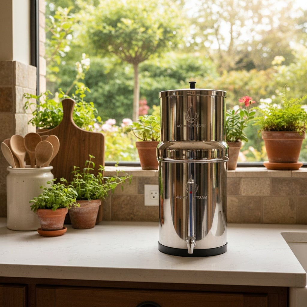 Aquaticstream waterfilter Aquaticstream 8,5 L zwaartekrachtfiltersysteem | Coldstream FTO+ Filters + RVS-kraan + Standaard