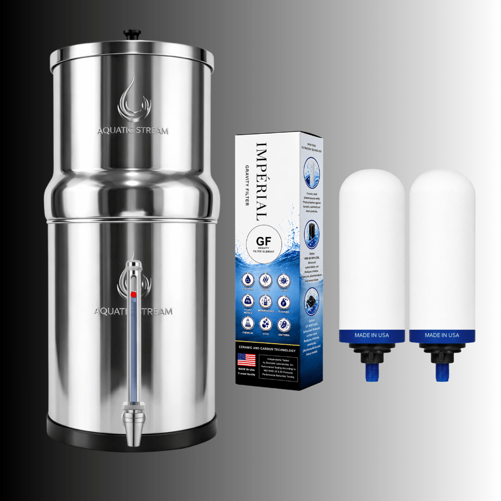 Aquaticstream waterfilter Aquaticstream 8,5 L zwaartekrachtfiltersysteem | Imperial™ GF Filters + 7" RVS WaterView-kraan