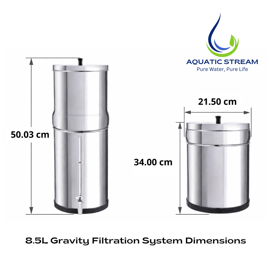 Aquaticstream waterfilter Aquaticstream 8,5 L zwaartekrachtfiltersysteem | Coldstream FTO+ Filters + RVS-kraan + Standaard