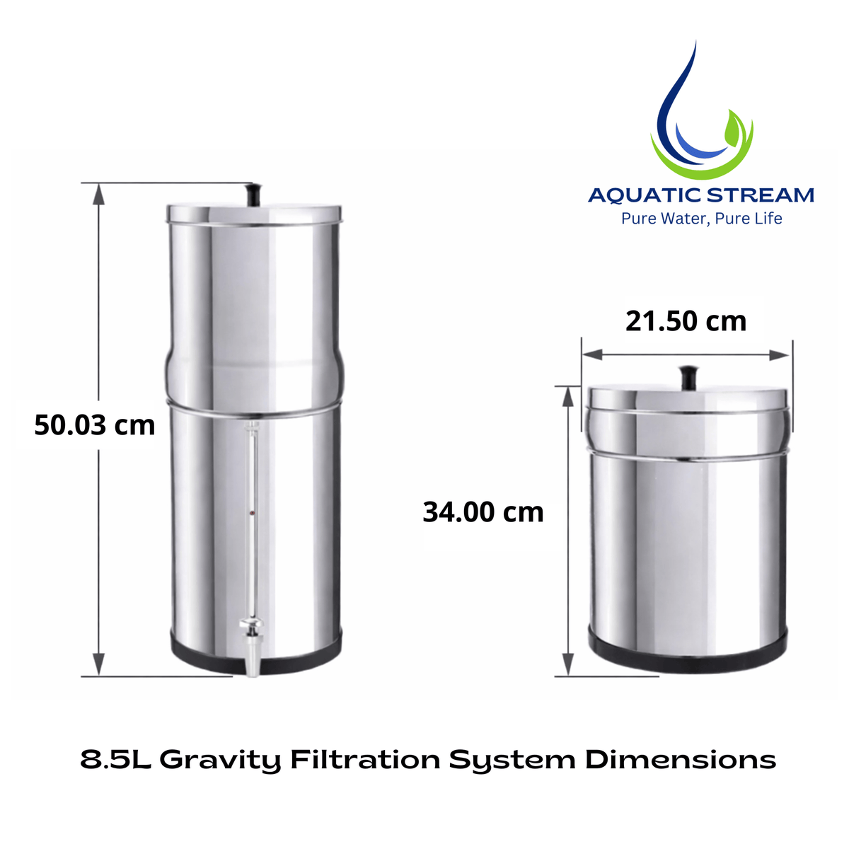 Aquaticstream waterfilter Aquaticstream 8,5 L zwaartekrachtfiltersysteem | Coldstream FTO+ Filters + RVS-kraan + Standaard